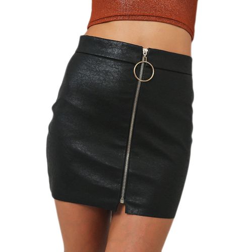 Office Lady Zipper Up Faux Leather Skirts - musthaveskirts - Modalova