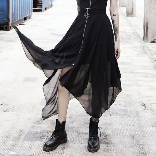 Pentagram Zipper Black Punk Skirts - musthaveskirts - Modalova