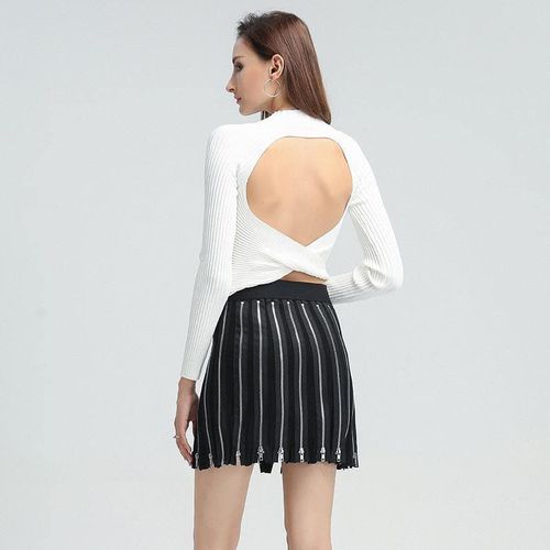 Striped Patchwork Zipper Skirt - musthaveskirts - Modalova
