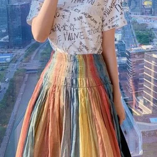 Patchwork Lace Up Colorful Loose Skirts - musthaveskirts - Modalova