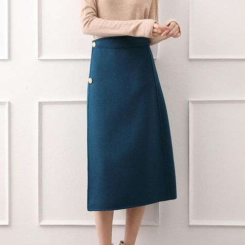 Metal Buttons Wool A-Line Skirt - musthaveskirts - Modalova