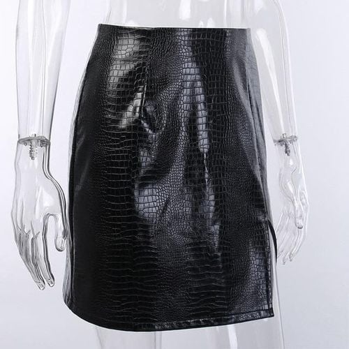 Pu Leather Split Skirt - musthaveskirts - Modalova