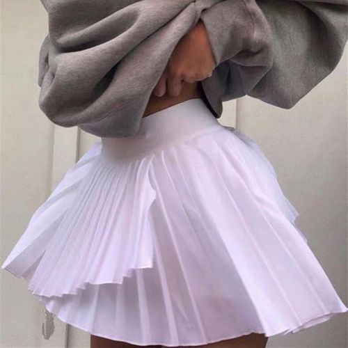High Waist Solid Tennis Sports Pleated Skirt With Shorts - musthaveskirts - Modalova