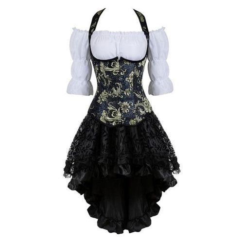 Embroidery Floral Corset Vest Renaissance Lace Skirt Set - musthaveskirts - Modalova