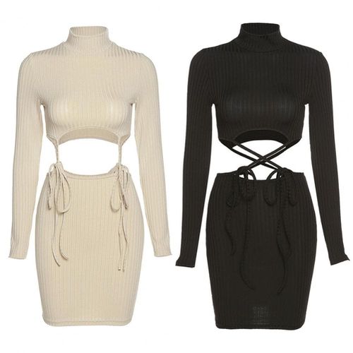 Long Sleeve Crop Top & Mini Skirt - musthaveskirts - Modalova