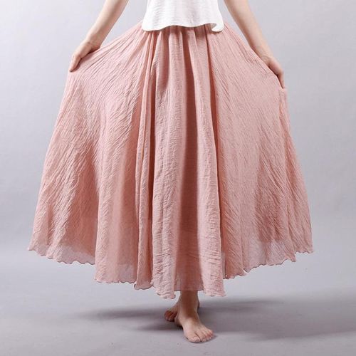 High Waist Casual Linen Maxi Skirt - musthaveskirts - Modalova