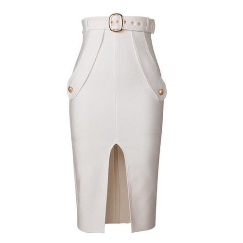 Spring Front Slit With Belt Skirt - musthaveskirts - Modalova