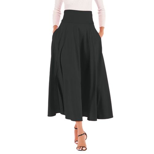 High Waist Flared Pleated Long Skirts - musthaveskirts - Modalova