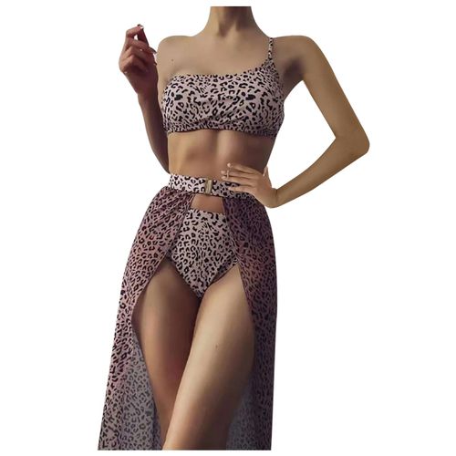 Leopard Print Three Pieces Bikini Set - musthaveskirts - Modalova