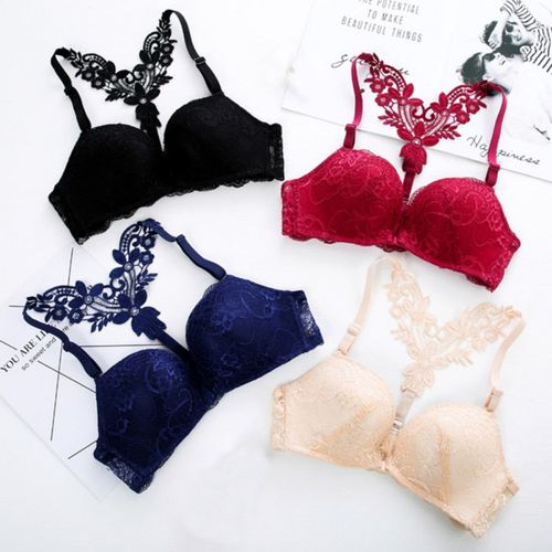 Floral Embroidery Lace Front Closure Bras - musthaveskirts - Modalova