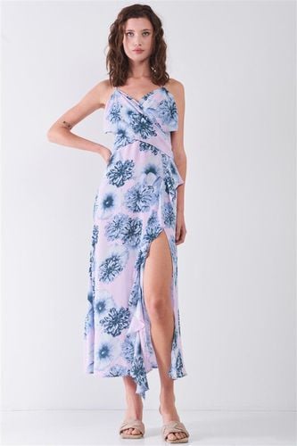 Floral Print Sleeveless Self-tie Wide Wrap Front Ruffle Hem Side Slit Detail Midi Dress - KandyKouture - Modalova