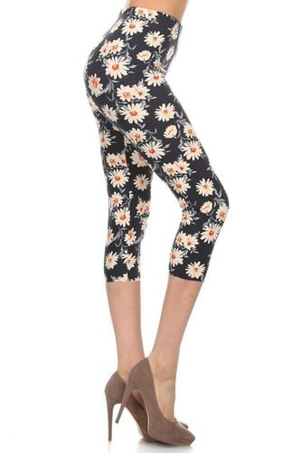 Multi-color Print, Cropped Capri Leggings In A Fitted Style With A Banded High Waist - KandyKouture - Modalova