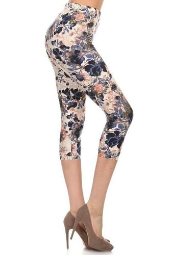 Multi-color Print, Cropped Capri Leggings In A Fitted Style With A Banded High Waist - KandyKouture - Modalova