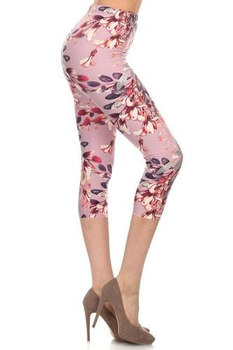 Multi-color Print, Cropped Capri Leggings In A Fitted Style With A Banded High Waist - KandyKouture - Modalova