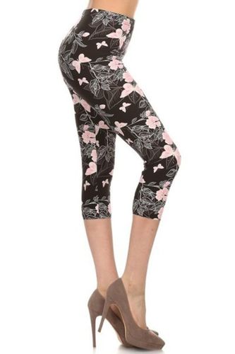 Multi-color Print, Cropped Capri Leggings In A Fitted Style With A Banded High Waist - KandyKouture - Modalova