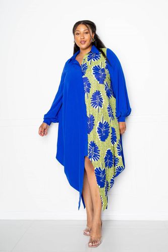 Print Drapy Shirt Maxi Dress - KandyKouture - Modalova