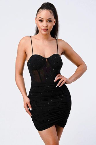 Luxe Glitter Front Mesh Ribbed Cami Mini Dress - KandyKouture - Modalova