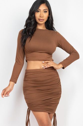 Ruched Side Crop Top & Drawstring Skirt Set - KandyKouture - Modalova