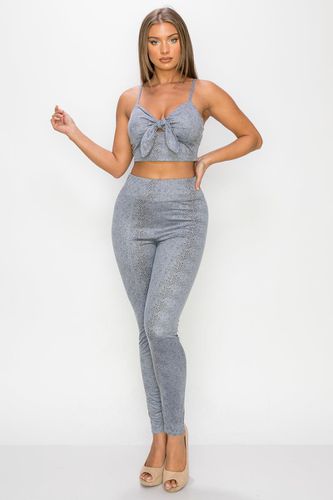 Embossed Snake Print Top And Leggings Set - KandyKouture - Modalova