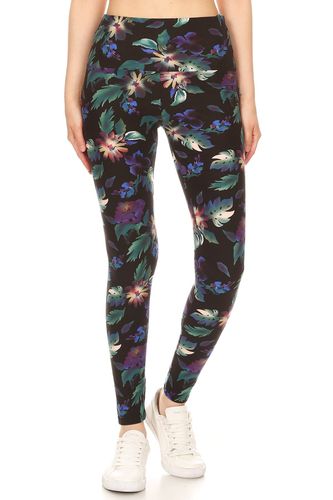 Long Yoga Style Banded Lined Floral Printed Knit Legging With High Waist - KandyKouture - Modalova