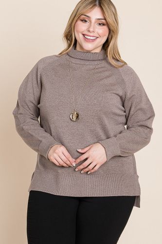 Plus Size High Quality Buttery Soft Solid Knit Turtleneck Two Tone High Low Hem Sweater - KandyKouture - Modalova