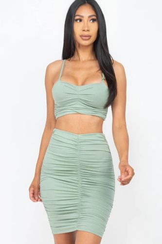 Ruched Crop Top And Skirt Sets - KandyKouture - Modalova