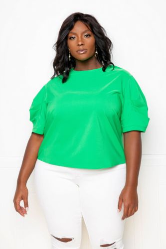 Ruched Puff Sleeve Blouse Top - KandyKouture - Modalova