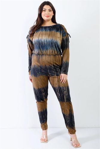 Plus Tie-dye Lace Up Shoulder Details Back Wrap Cut-out Jumpsuit - KandyKouture - Modalova