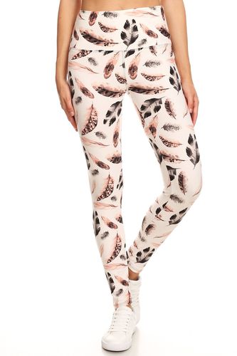 Long Yoga Style Banded Lined Leaf Printed Knit Legging With High Waist - KandyKouture - Modalova