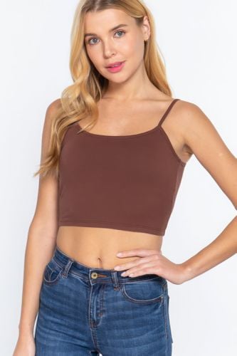 Round Neck W/removable Bra Cup Cotton Spandex Bra Top - KandyKouture - Modalova