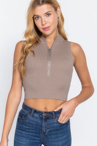 Sleeveless Rib Sweater Top W/zipper - KandyKouture - Modalova