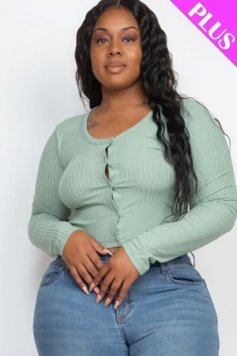 Plus Size Button Up Cropped Top - KandyKouture - Modalova