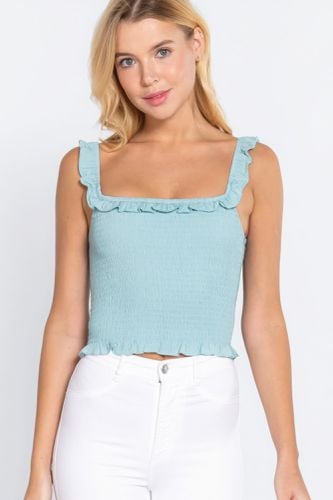 Smocking Ruffle Cami Woven Top - KandyKouture - Modalova