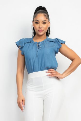 Lyocell Frill Sleeve Top - KandyKouture - Modalova