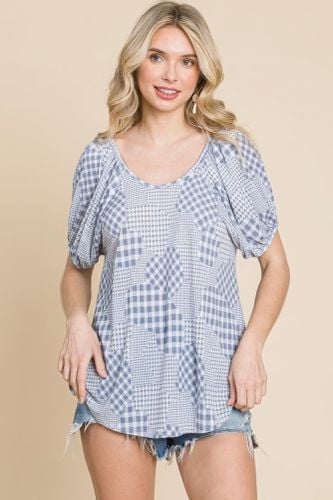 Hounds Tooth And Check Plaid Top - KandyKouture - Modalova