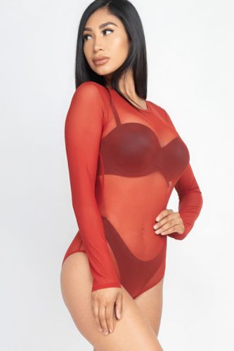 Sexy Sheer Mesh Long Sleeve Bodysuit - KandyKouture - Modalova