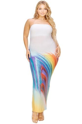 Plus sleeveless color gradient tube top maxi dress - KandyKouture - Modalova