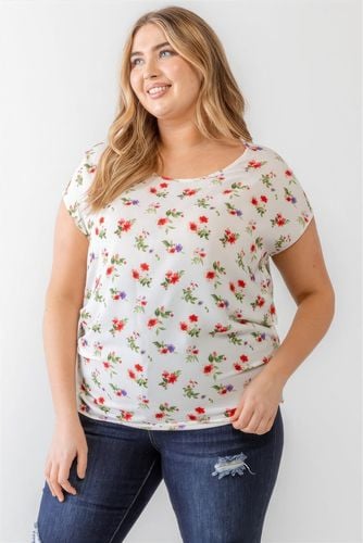 Plus Flower Print Ruched Top - KandyKouture - Modalova