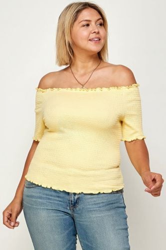 Plus Size Solid Off The Shoulder Smocked Top - KandyKouture - Modalova