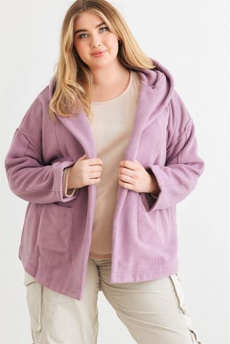 Plus Two Pocket Open Front Soft To Touch Hooded Cardigan Jacket - KandyKouture - Modalova