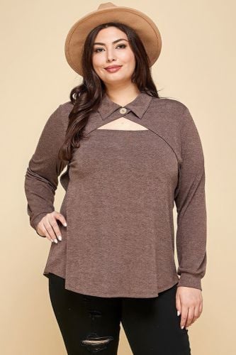 Plus Size Solid Long Sleeve Fashion Top - KandyKouture - Modalova