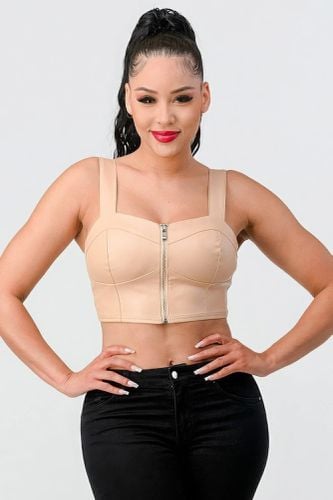 Lux Faux Leather Pu Zipup Strap Sleeveless Cropped Top - KandyKouture - Modalova