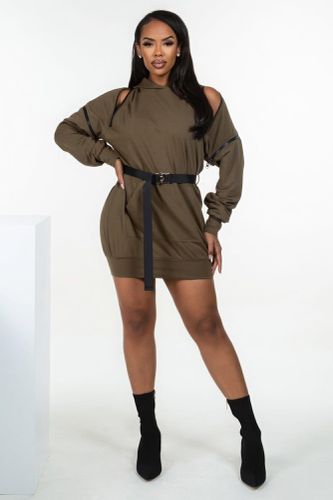 Double Zipper Long Sleeve Hooded Mini Dress - KandyKouture - Modalova