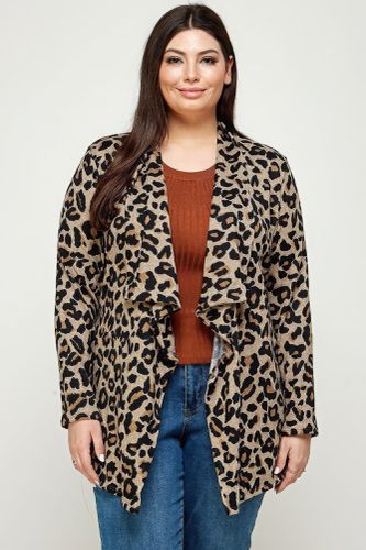 Plus Size, Animal Leopard Printed Knit Cardigan - KandyKouture - Modalova