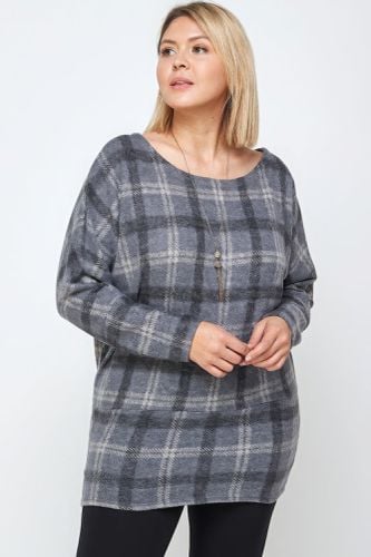 Boat Neck, Plaid Print Tunic Top, With Long Dolman Sleeves - KandyKouture - Modalova