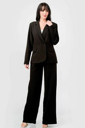 Luxe Stretch Woven Loose Fit Blazer And Wide Legs Pants Semi Formal Set - KandyKouture - Modalova