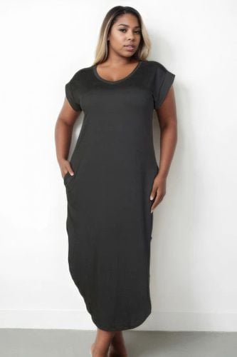 Plus Size Hidden Pocket Batwing Sleeve V Neck Long Dress - KandyKouture - Modalova