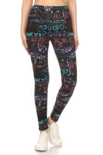 Inch Long Yoga Style Banded Lined Mixed Pattern Print - KandyKouture - Modalova