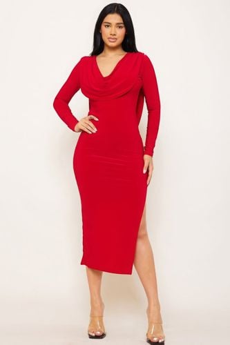 Low Cowl Neck And Back Midi Dress - KandyKouture - Modalova