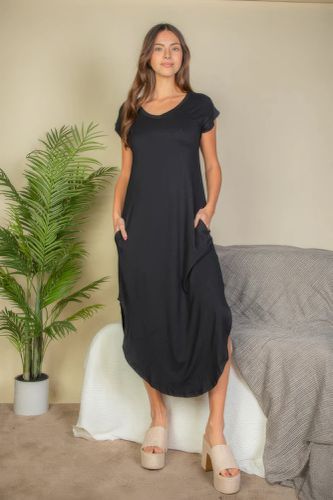 Hidden Pocket Batwing Sleeve V Neck Long Dress - KandyKouture - Modalova